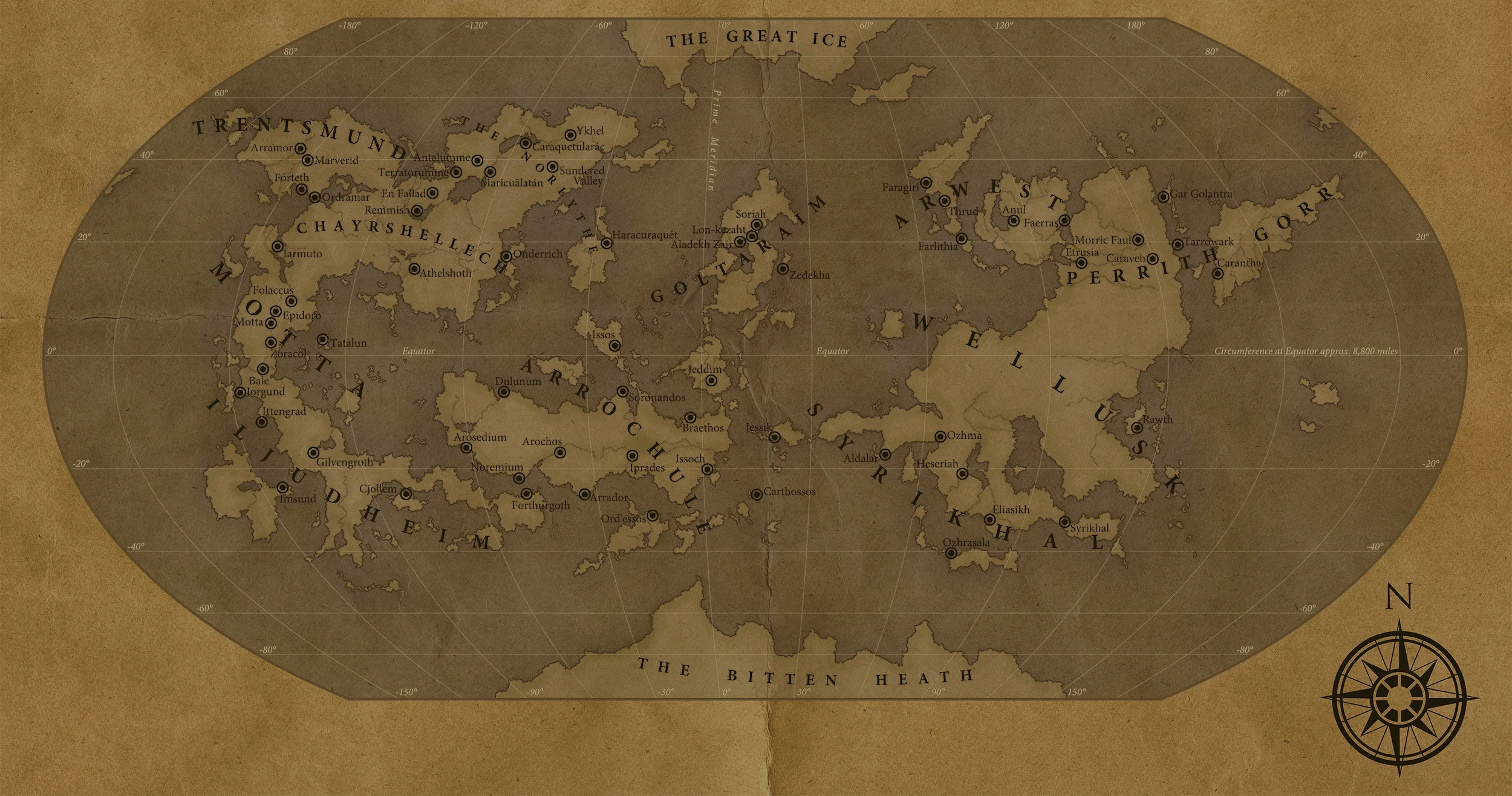 The world of Vinramar, its regions and chief cities.
