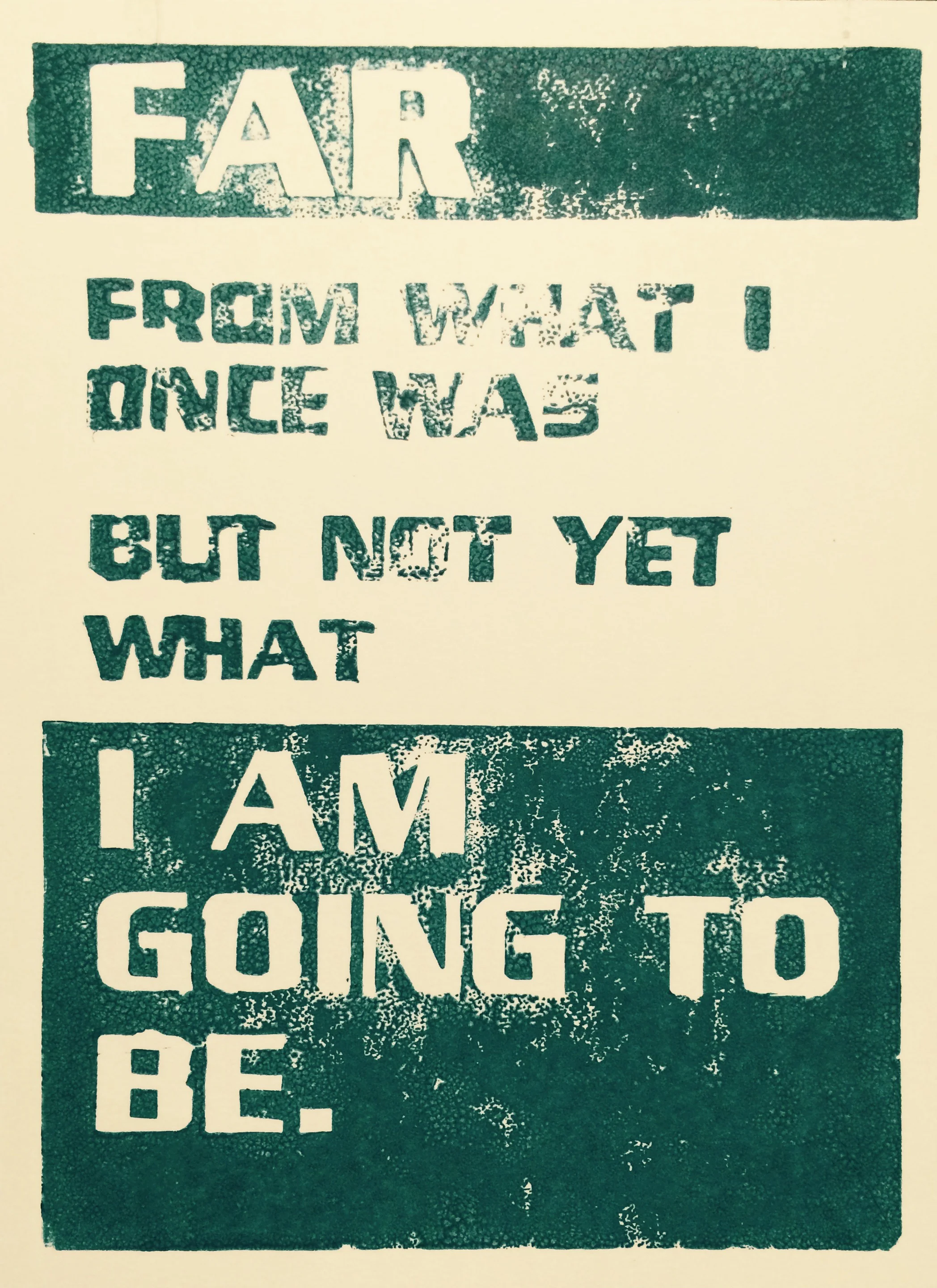 Printed from a hand cut linoleum block.