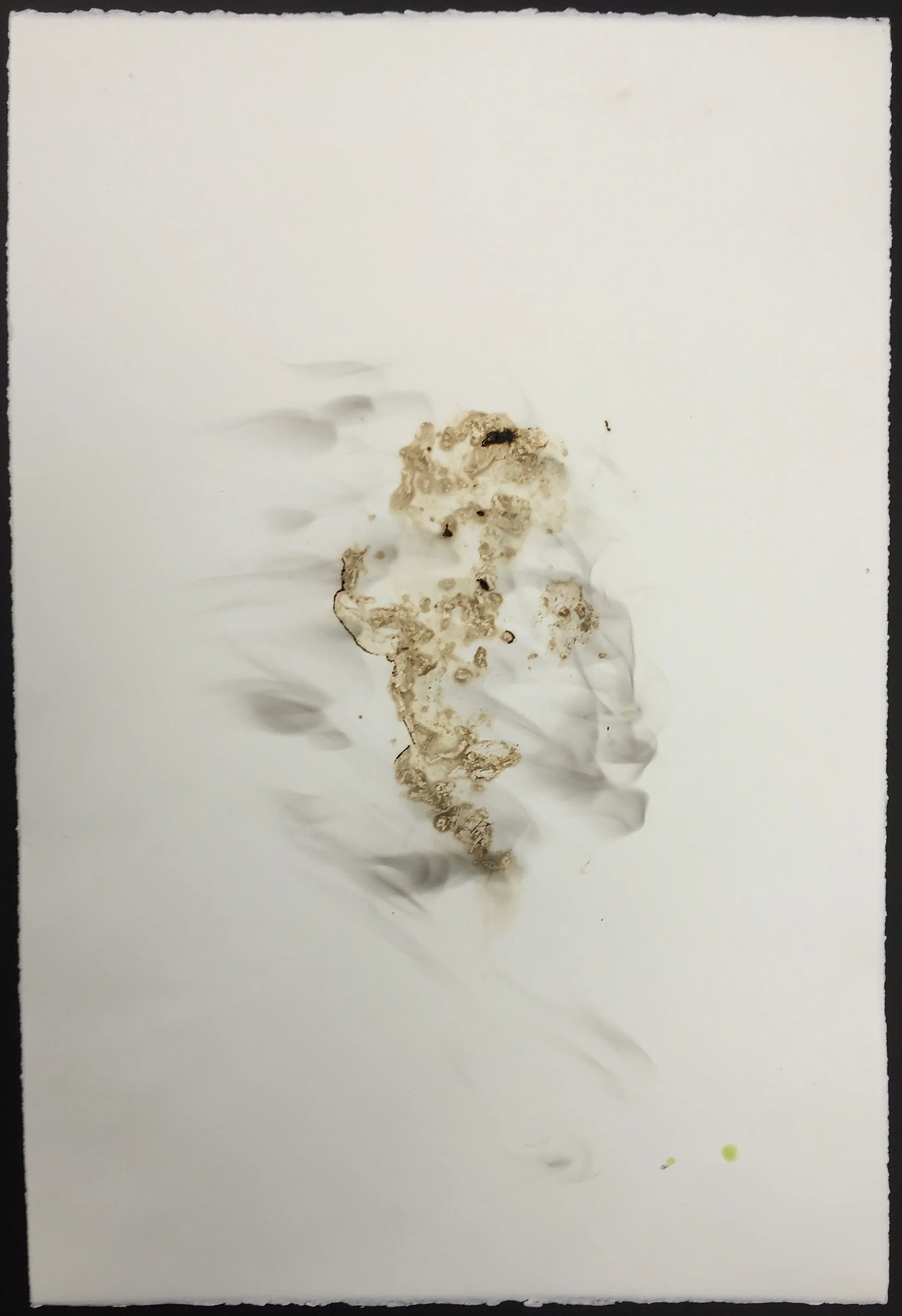 Tobacco print, smoke, scorched paper 15x22
