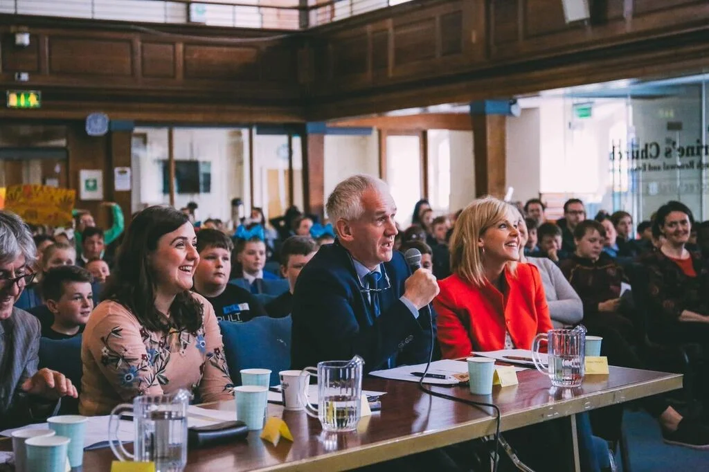 Judges asking questions, (left to right) Fiach MacConghail, Alice Dawson, Joe Carthy and Sinéad Moriarty.