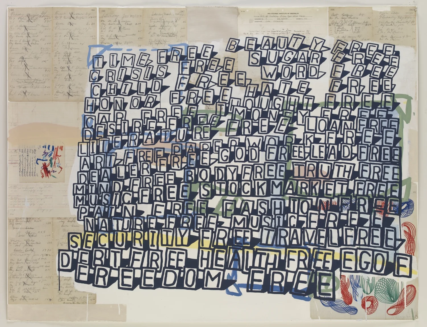 Graham Gillmore, "Free 1" hand painted screenprint with acrylic, collage 2010