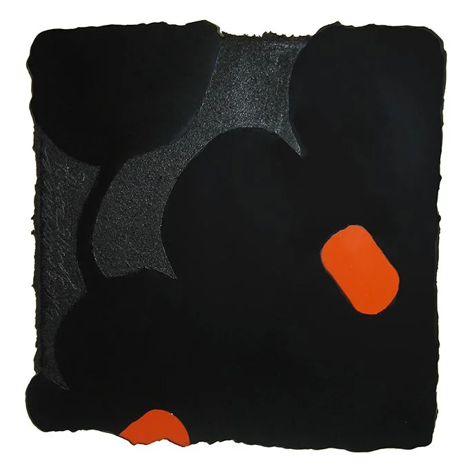 Donald Sultan, "Black and Orange" enamel, tar and spackle on masonite, 2012