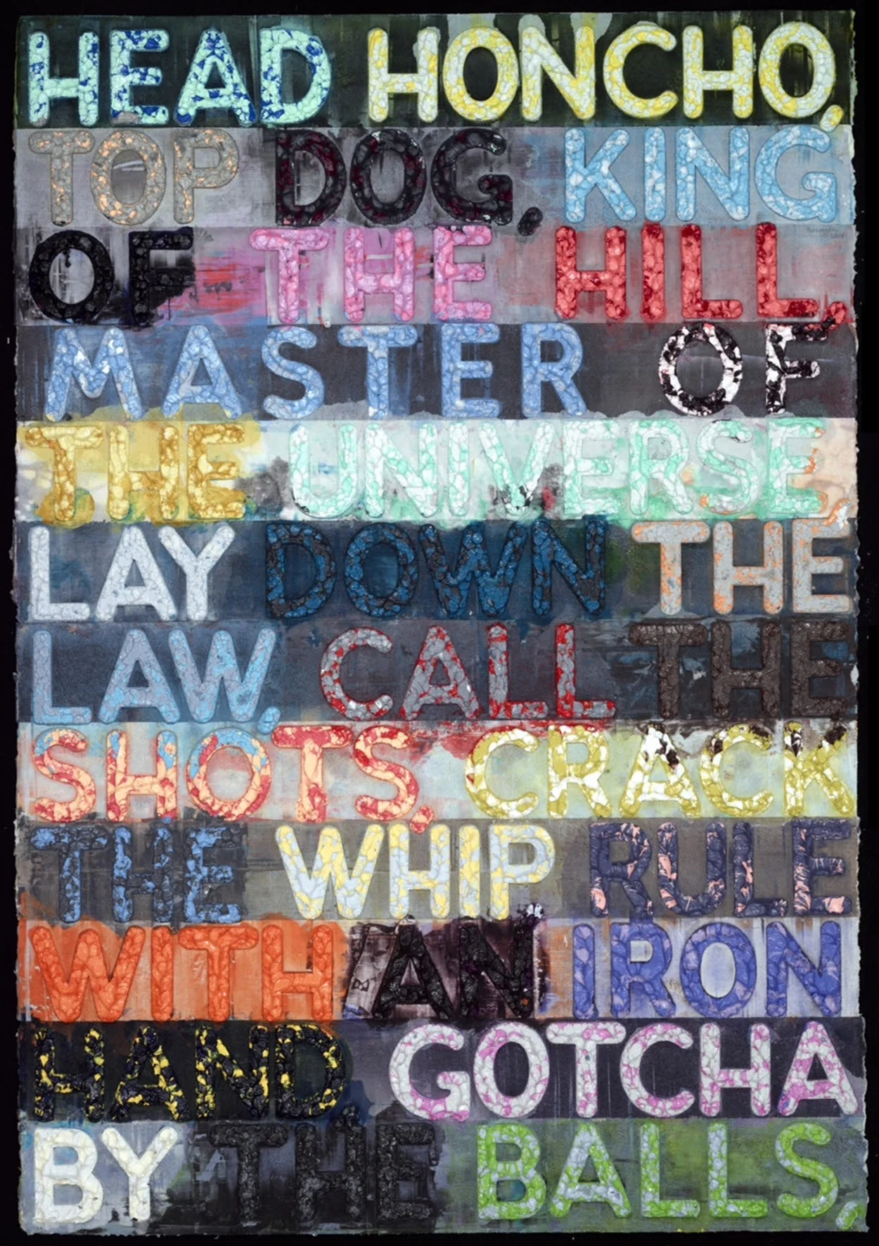 Mel Bochner, "Head Honcho" monoprint with collage on handmade paper 2014
