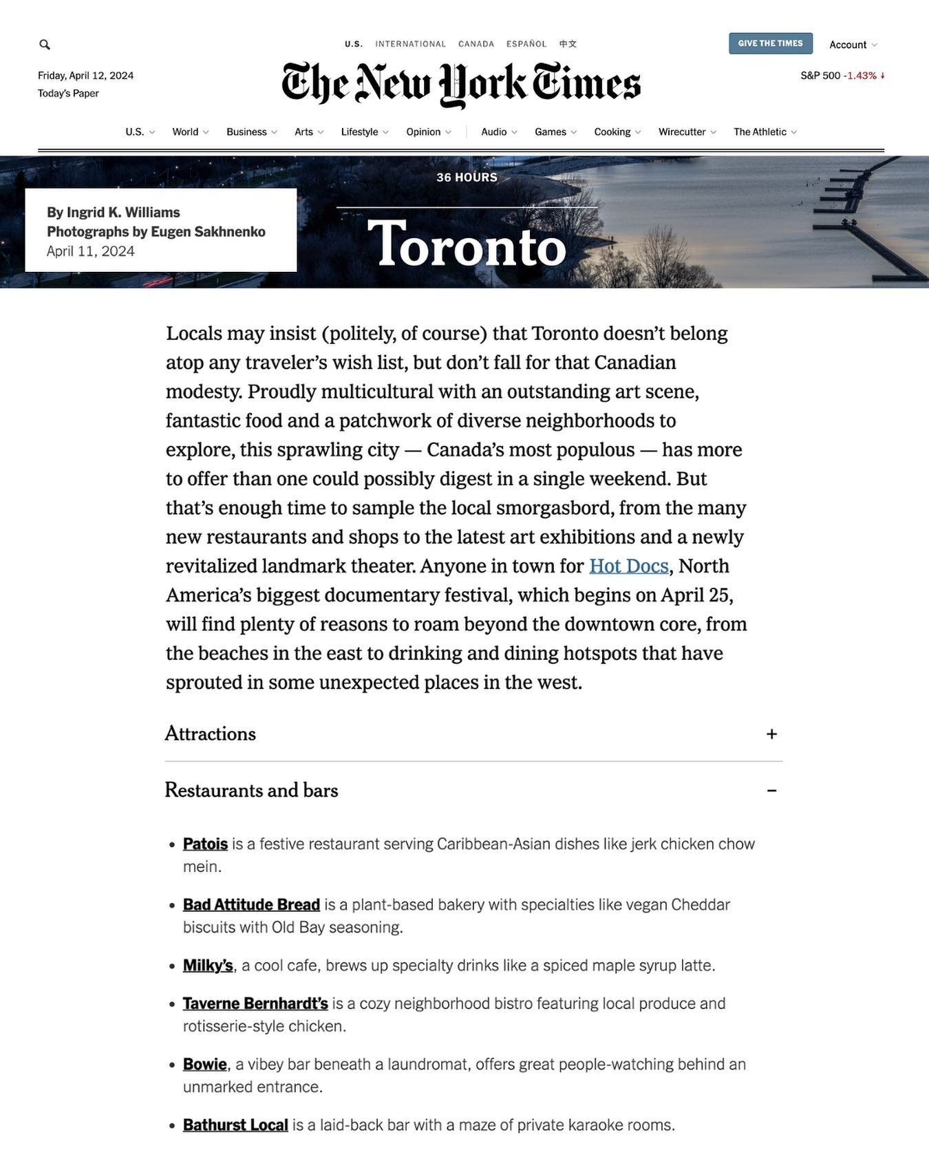 @nytimes Patois featured in 36 hours in Toronto 📍🏆

Come see what Toronto is all aboutttt 🇨🇦

#patoistoronto #nytimes #36hourstoronto #torontoeats #patois #juicyjerk