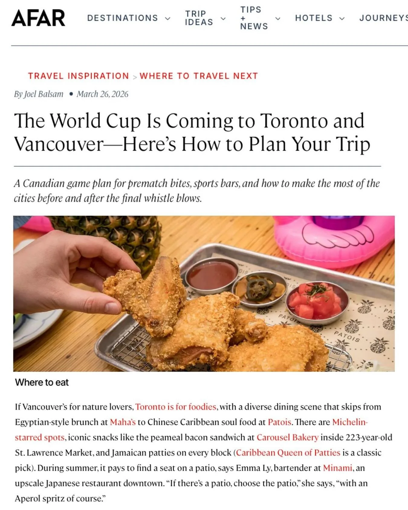 @fwc26toronto bringing the WORLD to the city 📍

Bring your outta towners to Patois for the ultimate Toronto experience ✨ 

❤️&zwj;🔥🙏 @afarmedia @destination_toronto