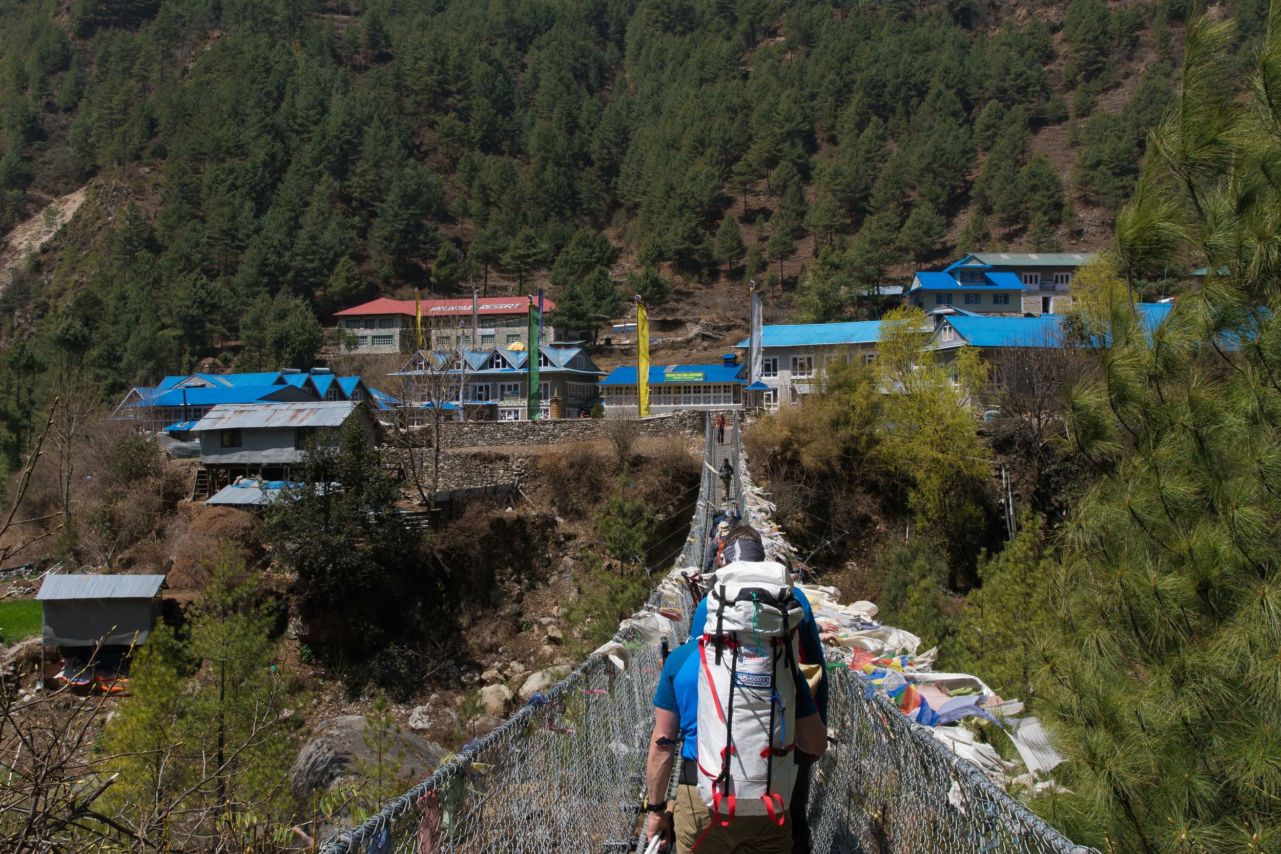 One of the first bridge crossings on the way to Namche Bazar