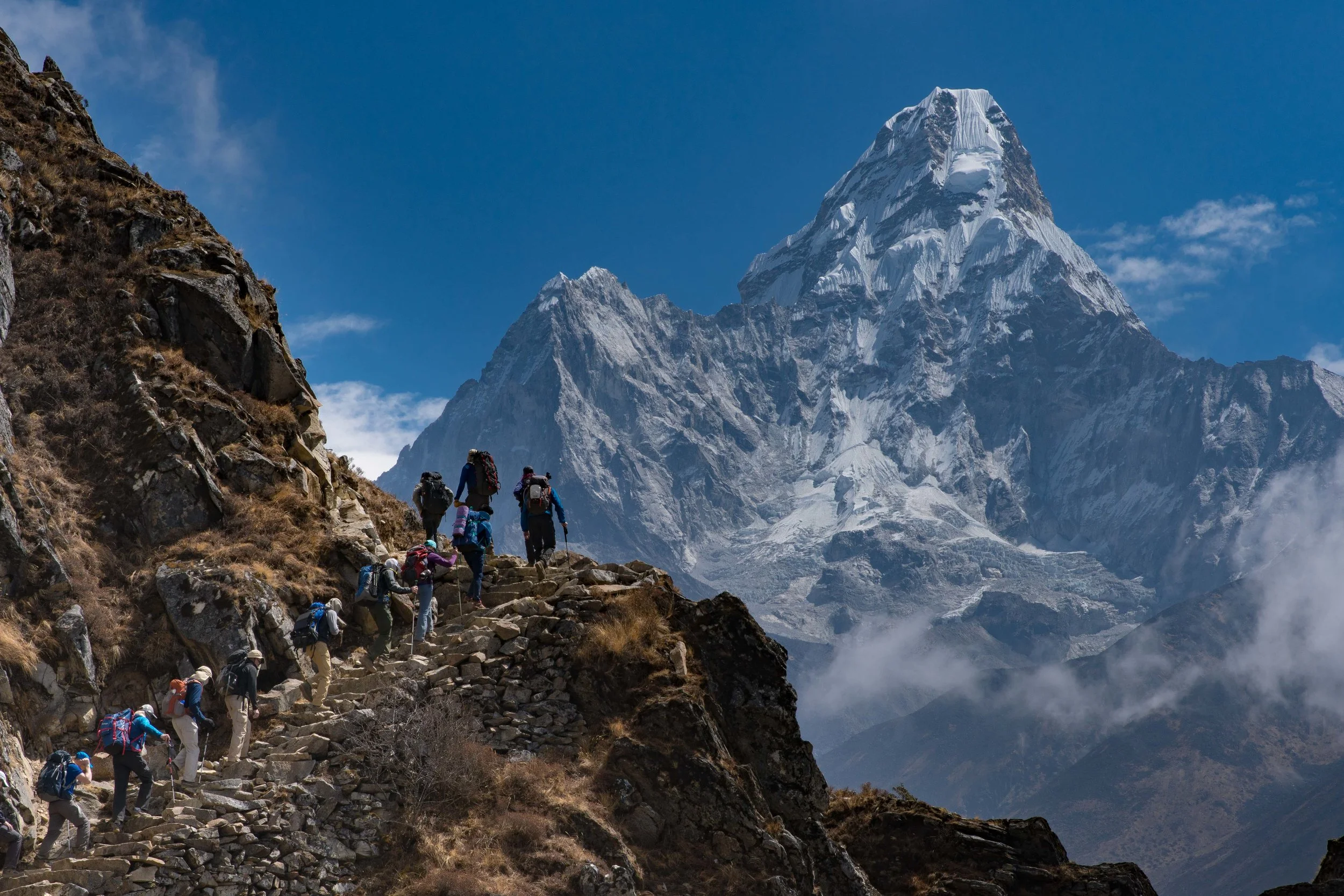 The team overshadowed by Ama Dablam
