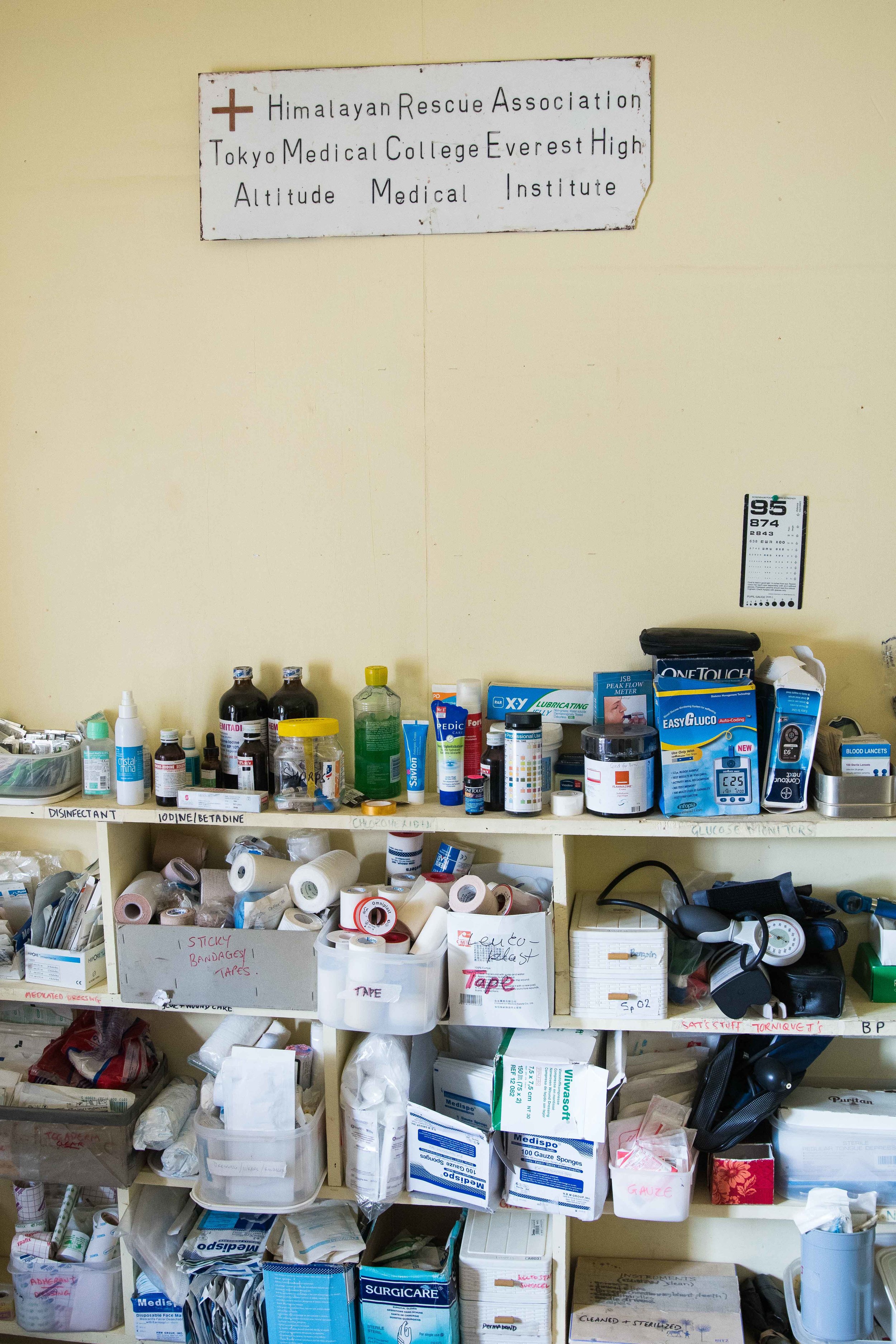 Supplies in the Himalaya Rescue Association clinic in Pheriche