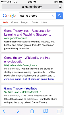 Google mobile search result listing non mobile-friendly site above mobile optimized site