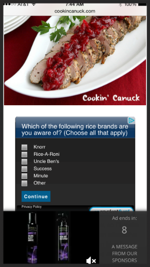 The only thing a person can take away from this mobile pop up ad is that its packaging is black with purple and white lettering
