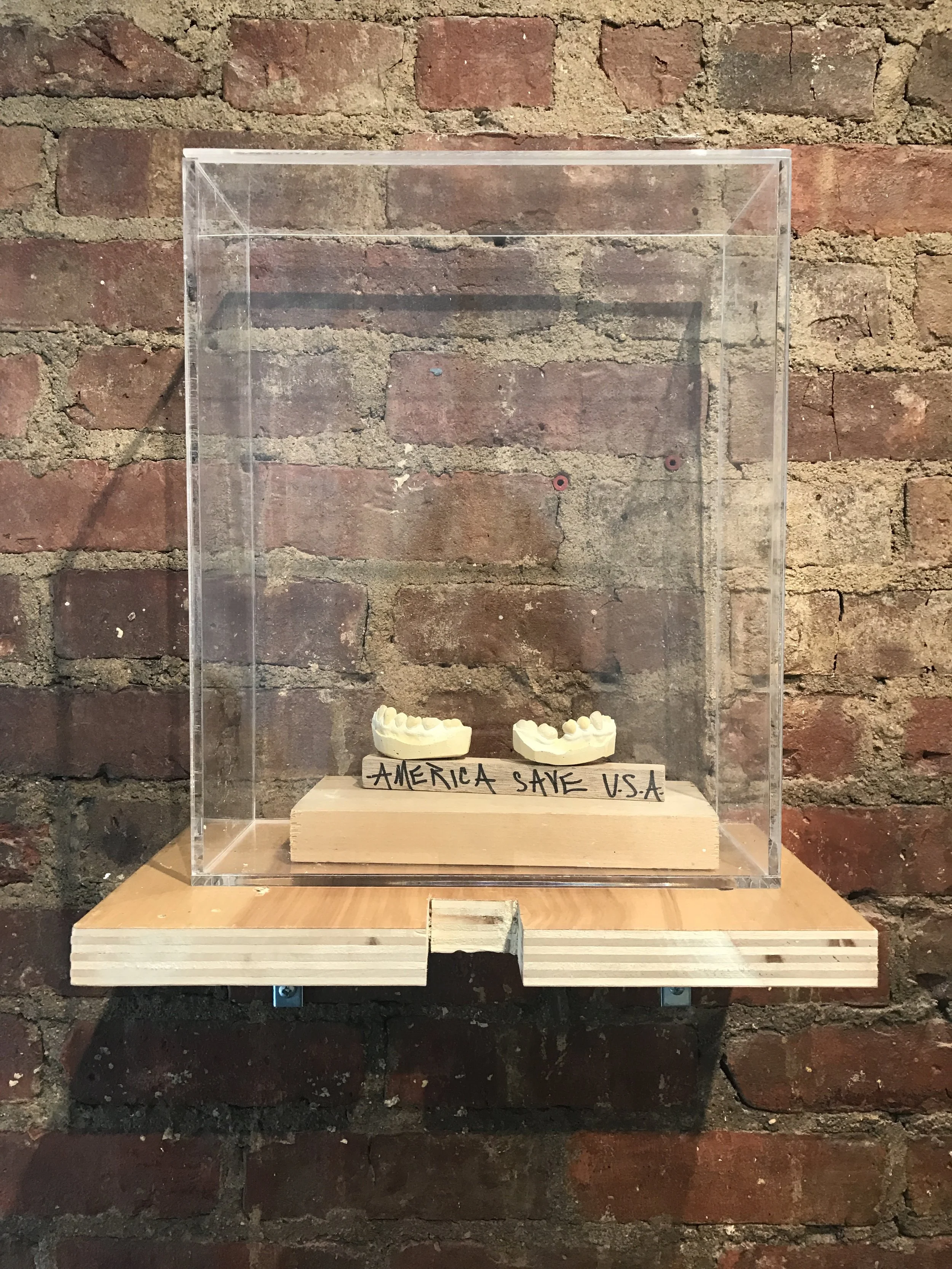 Whoa…Whoa…Whoa… , 2017 Plaster cast, wood, plexiglass 9 x 16.1 x 3.6 in (23 x 41 x 9.2 cm)