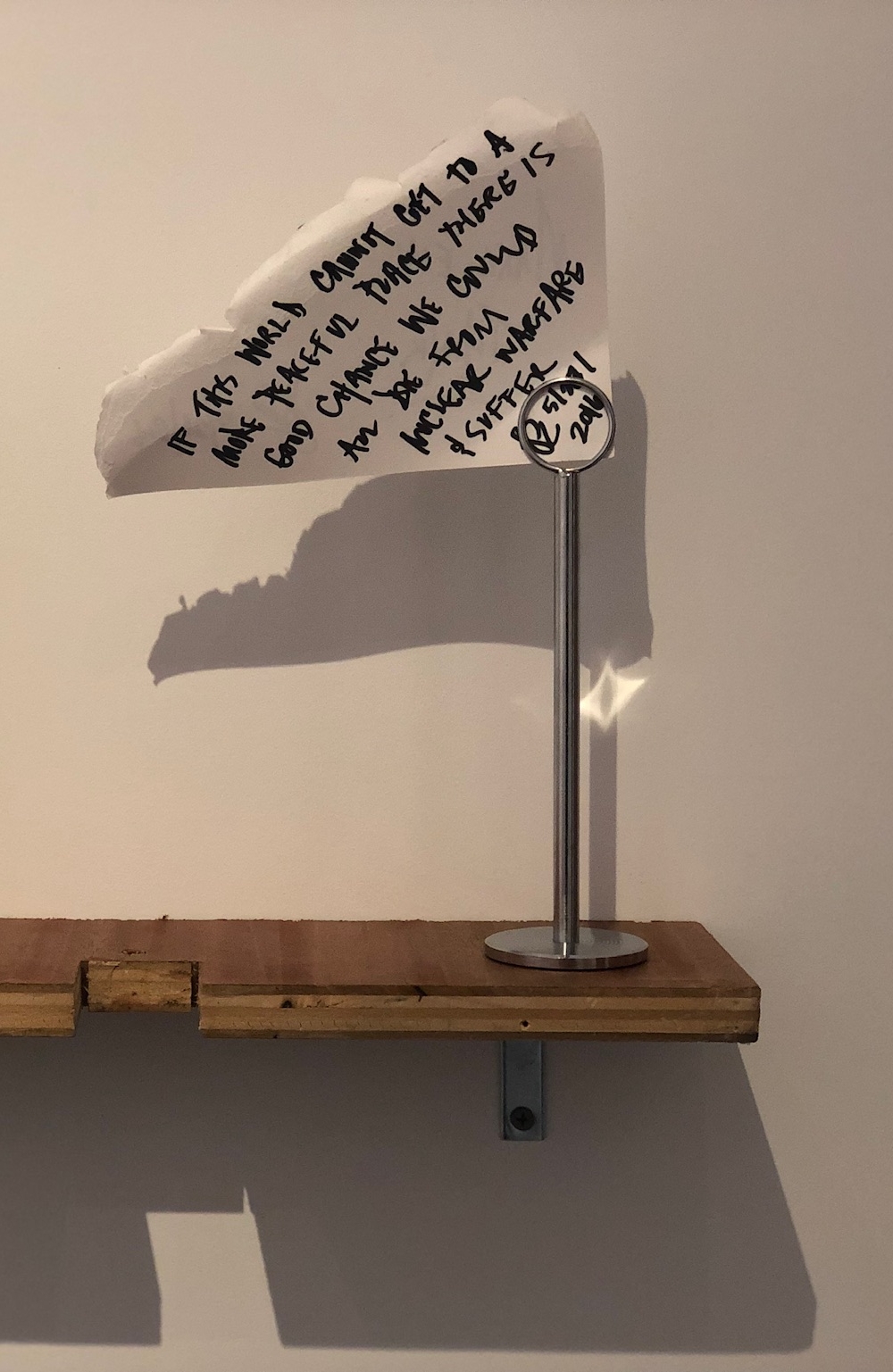   Make ‘Em Think , 2016  Pen on paper, metal stand  7.1 x 11.3 x 2.1 in (18 x 28.7 x 5.3 cm) 