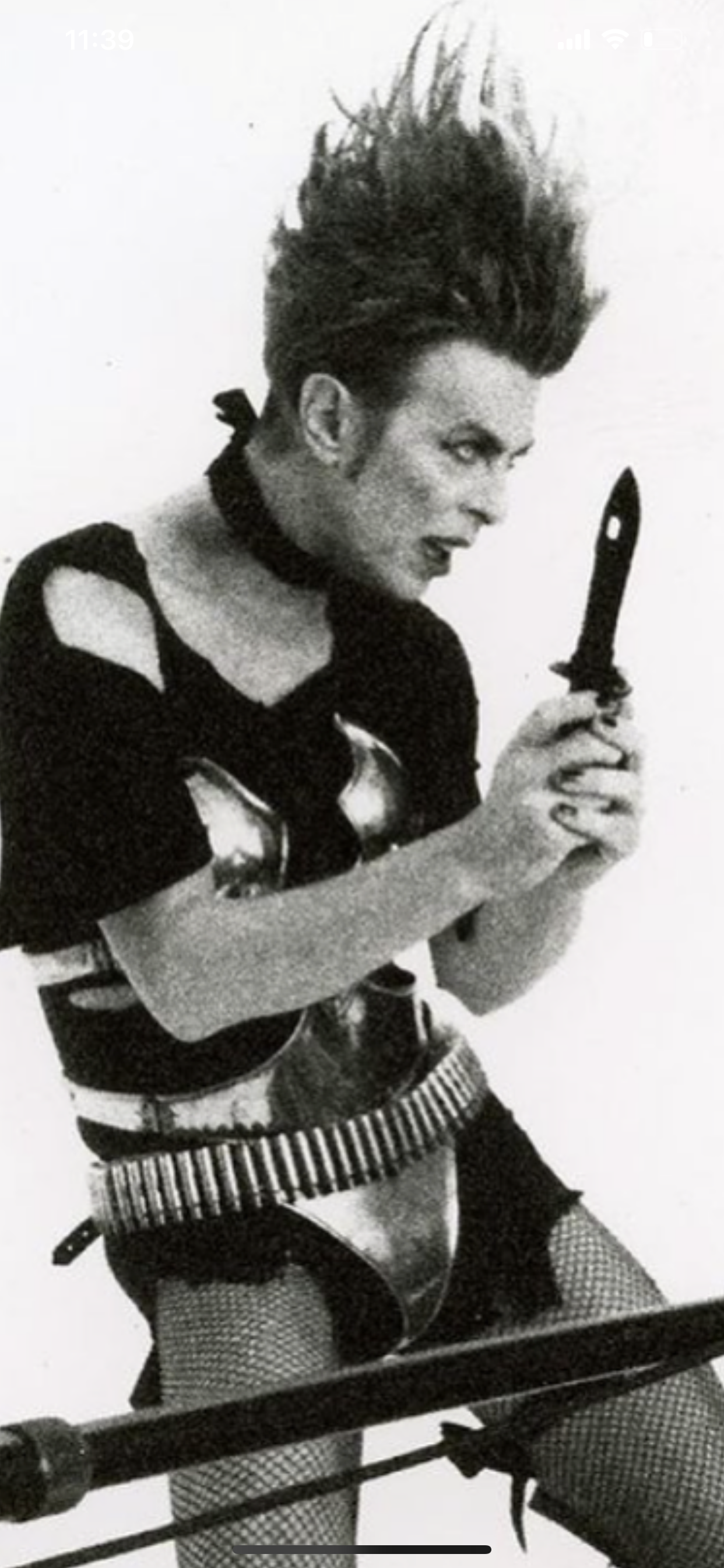 David Bowie styled by Jennifer Elster for 1.Outside album 1995 in London, on view at The Development Gallery in Tribeca avant garde 90s fashion music 