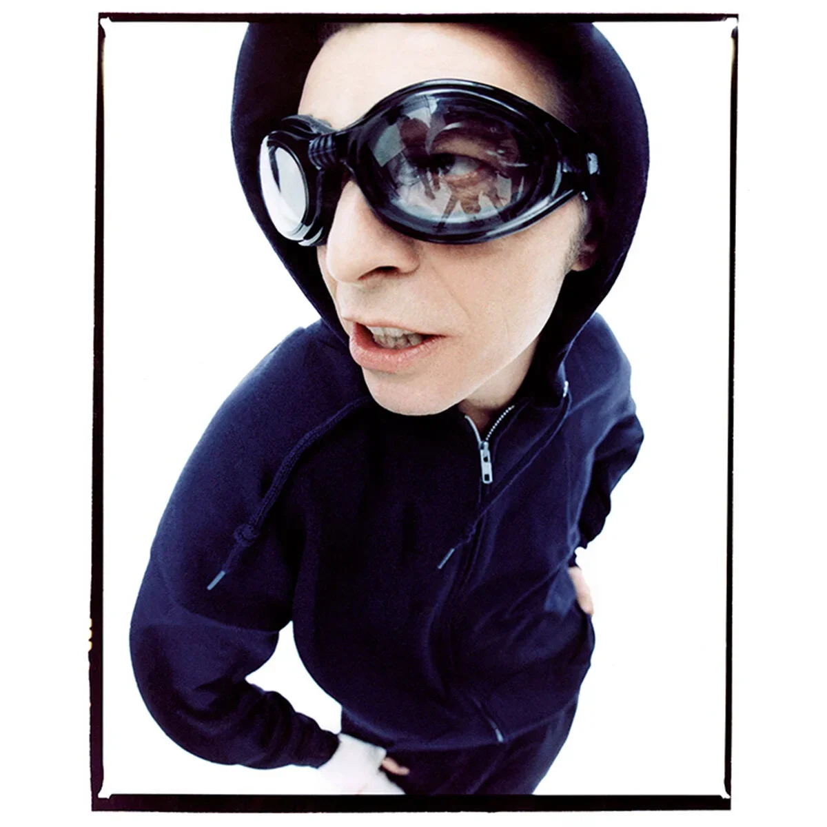 David Bowie styled by Jennifer Elster for 1.Outside album 1995 in London, on view at The Development Gallery in Tribeca avant garde 90s fashion music 