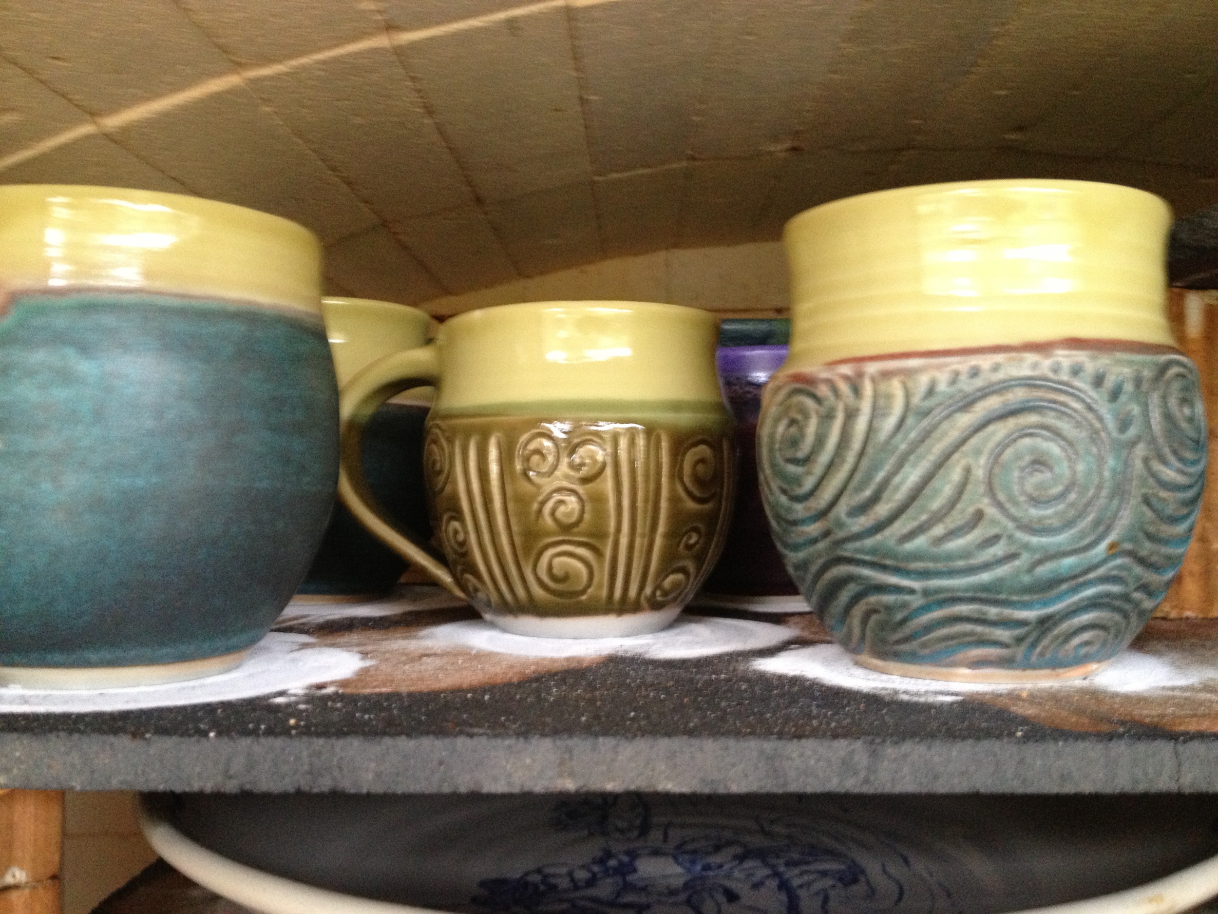 Mugs still in the kiln