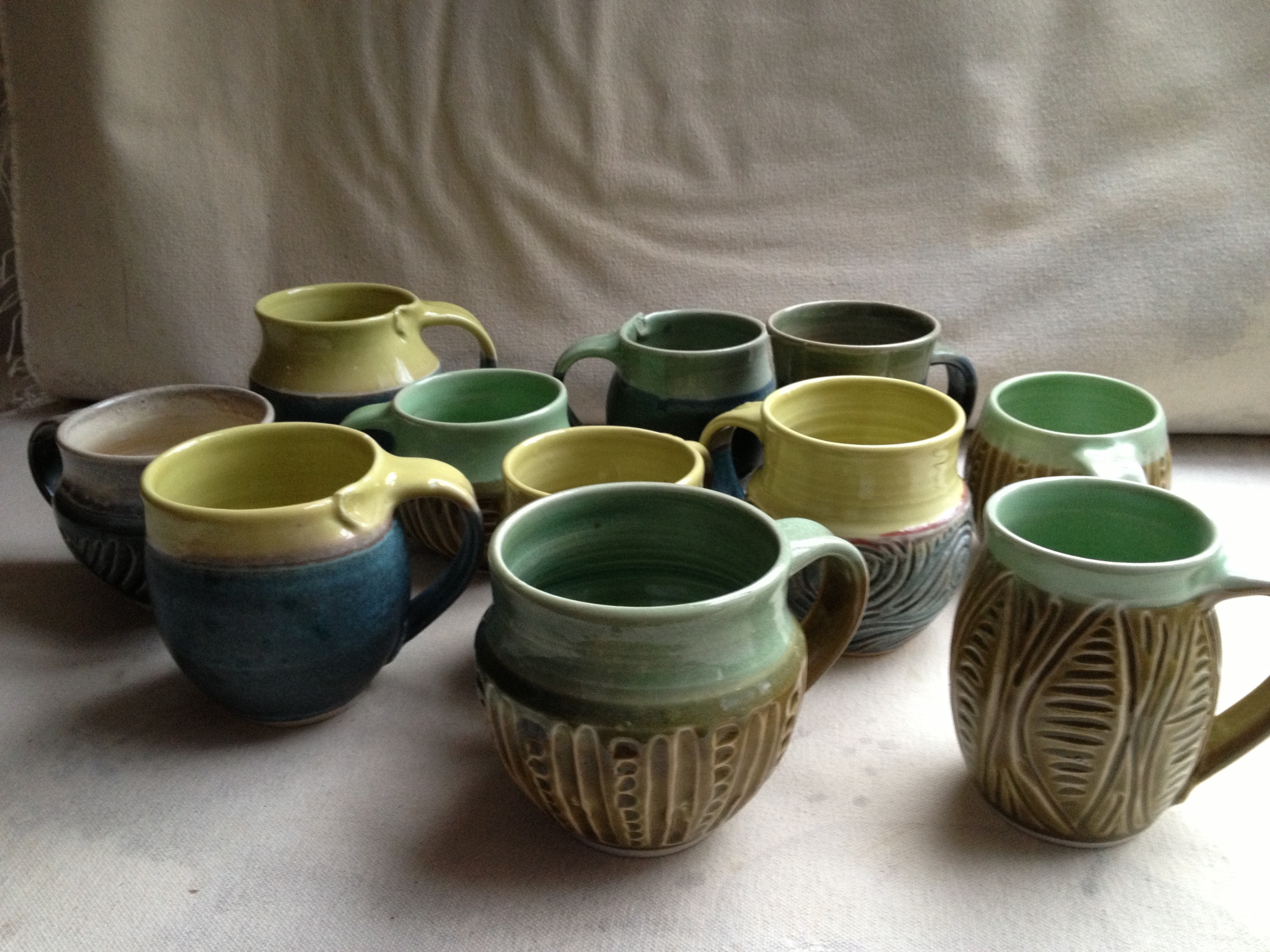 Carved & stamped mugs