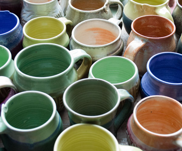 A kiln's worth of colorful mugs