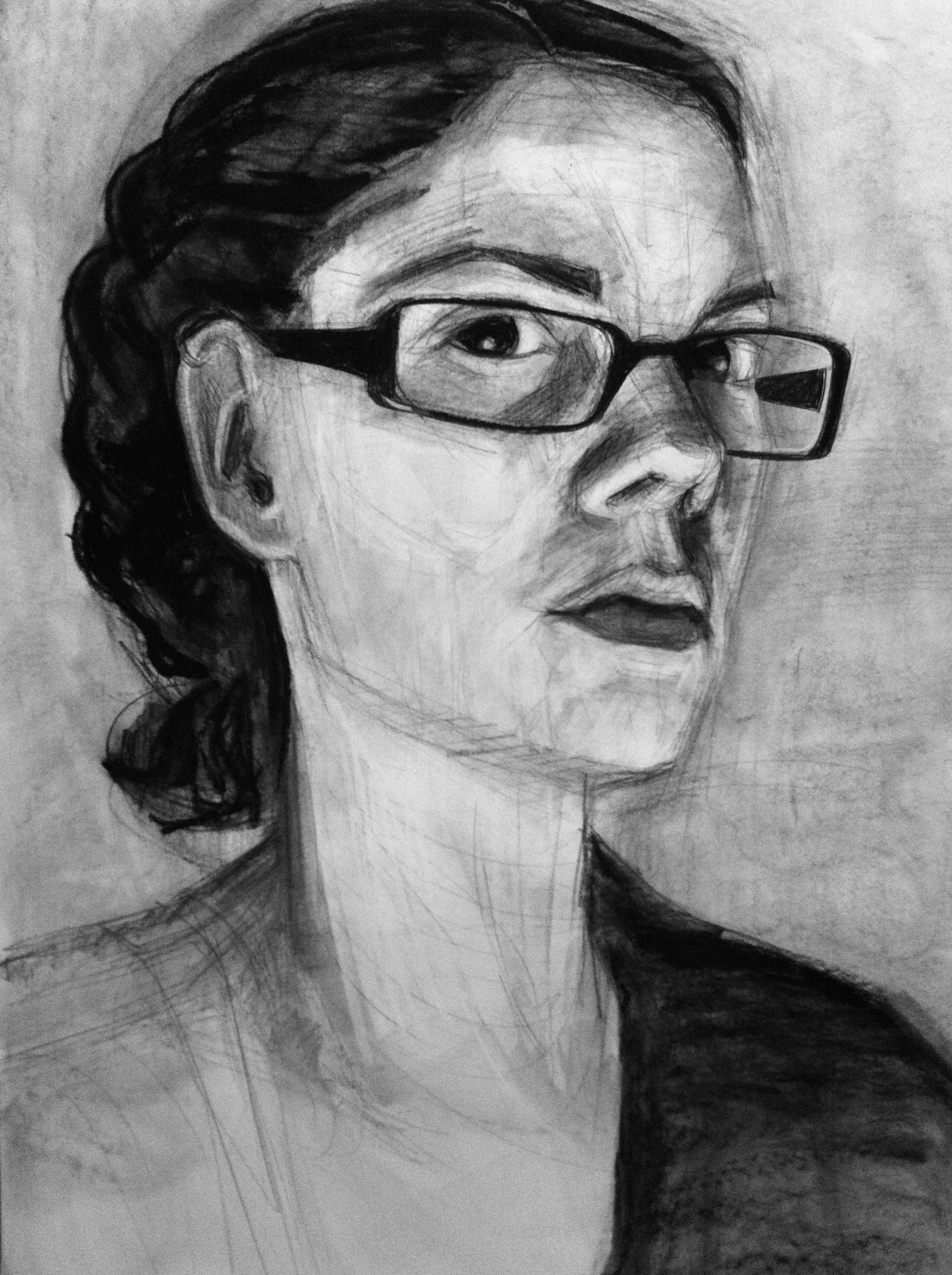 Big Head Portrait, 2012. Charcoal on paper.