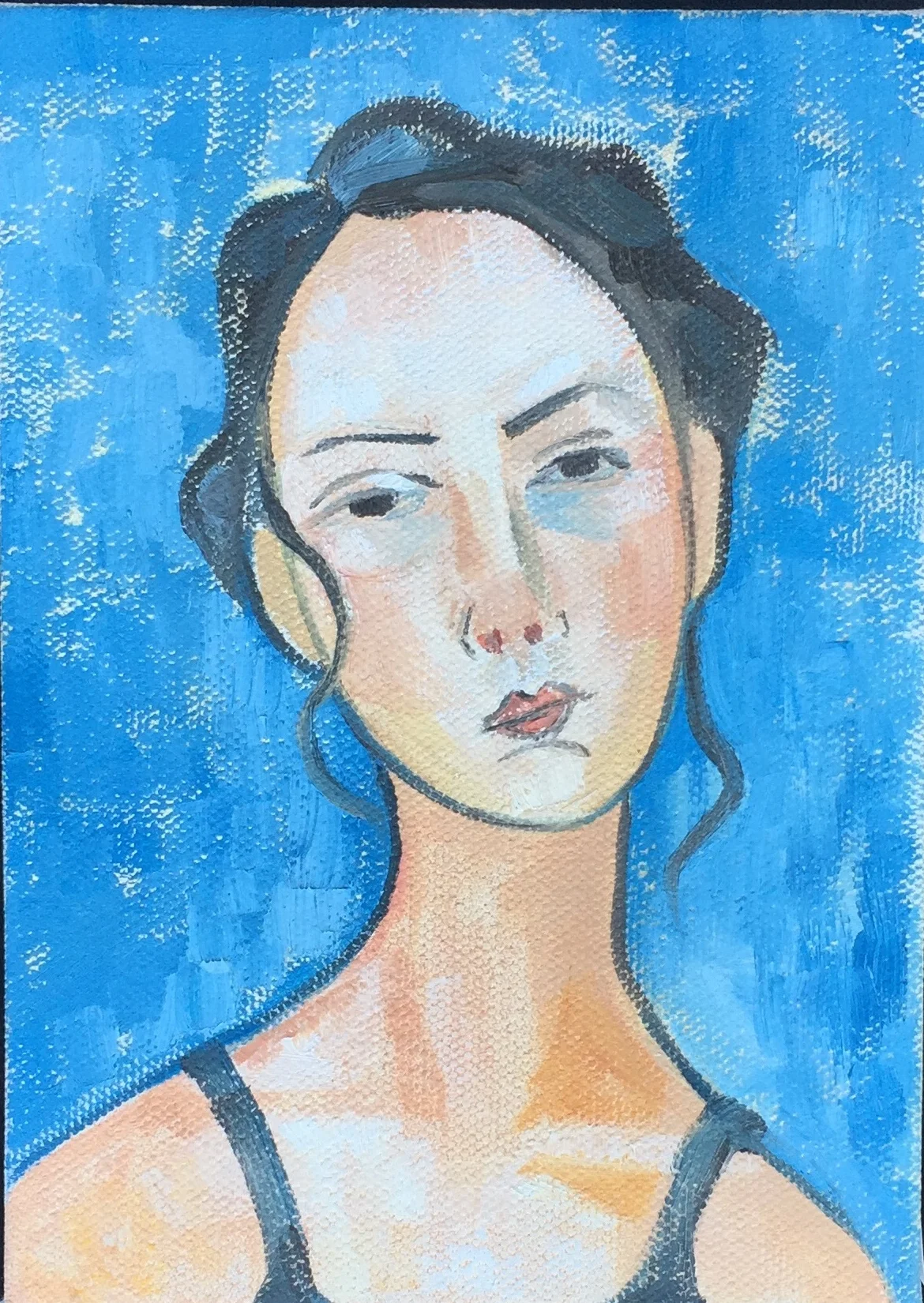 Sel-portrait inspired by Modigliani, 2015. Oil on canvas. 2015