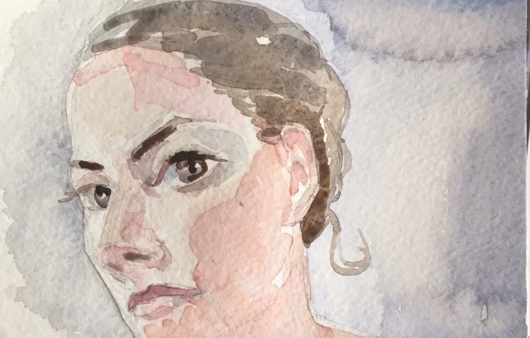 Self-portrait on a Postcard, 2015. Watercolor.