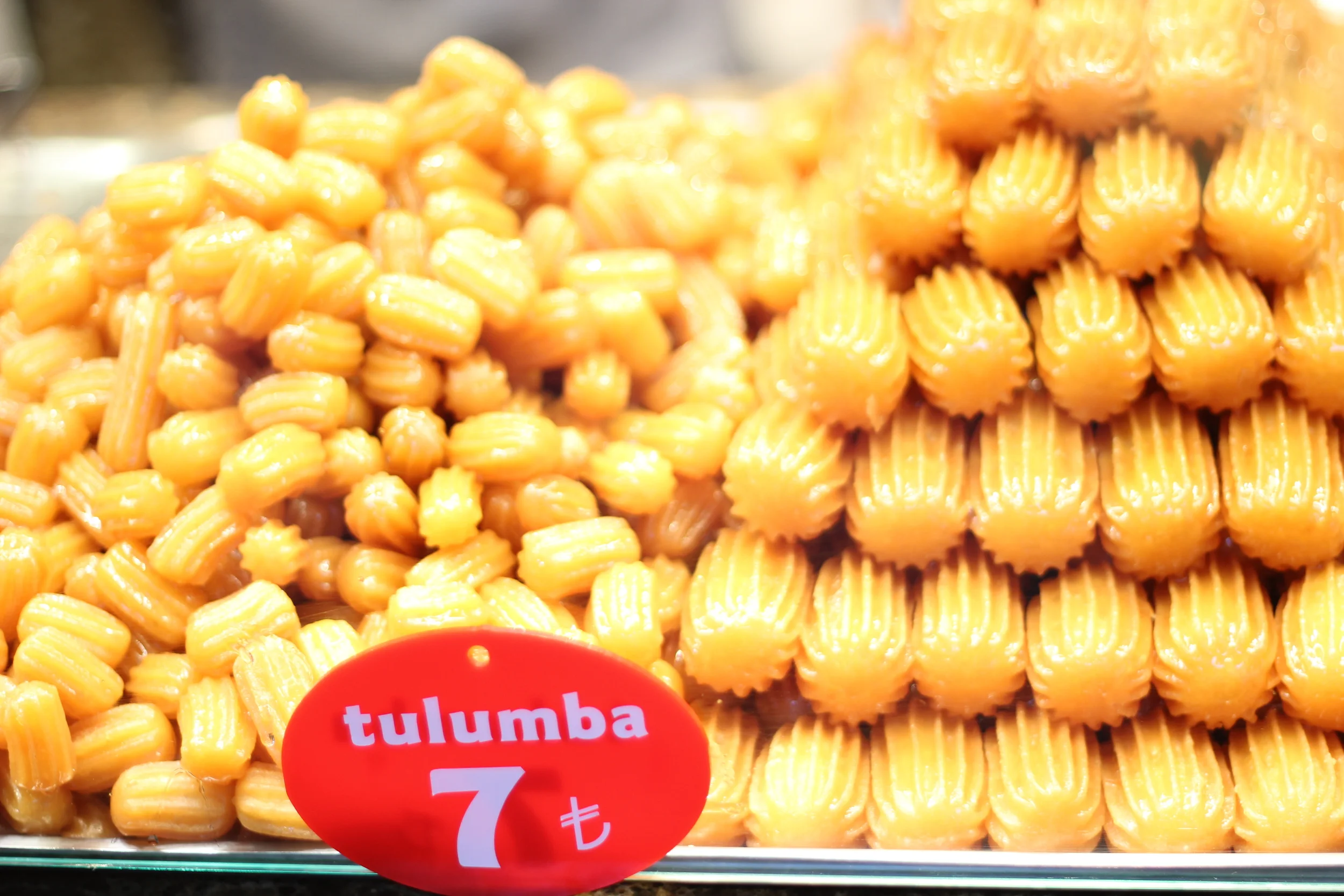 Tulumba: fried dough soaked in a sugar/honey syrup at the Spice Market   --   Istanbul, Turkey