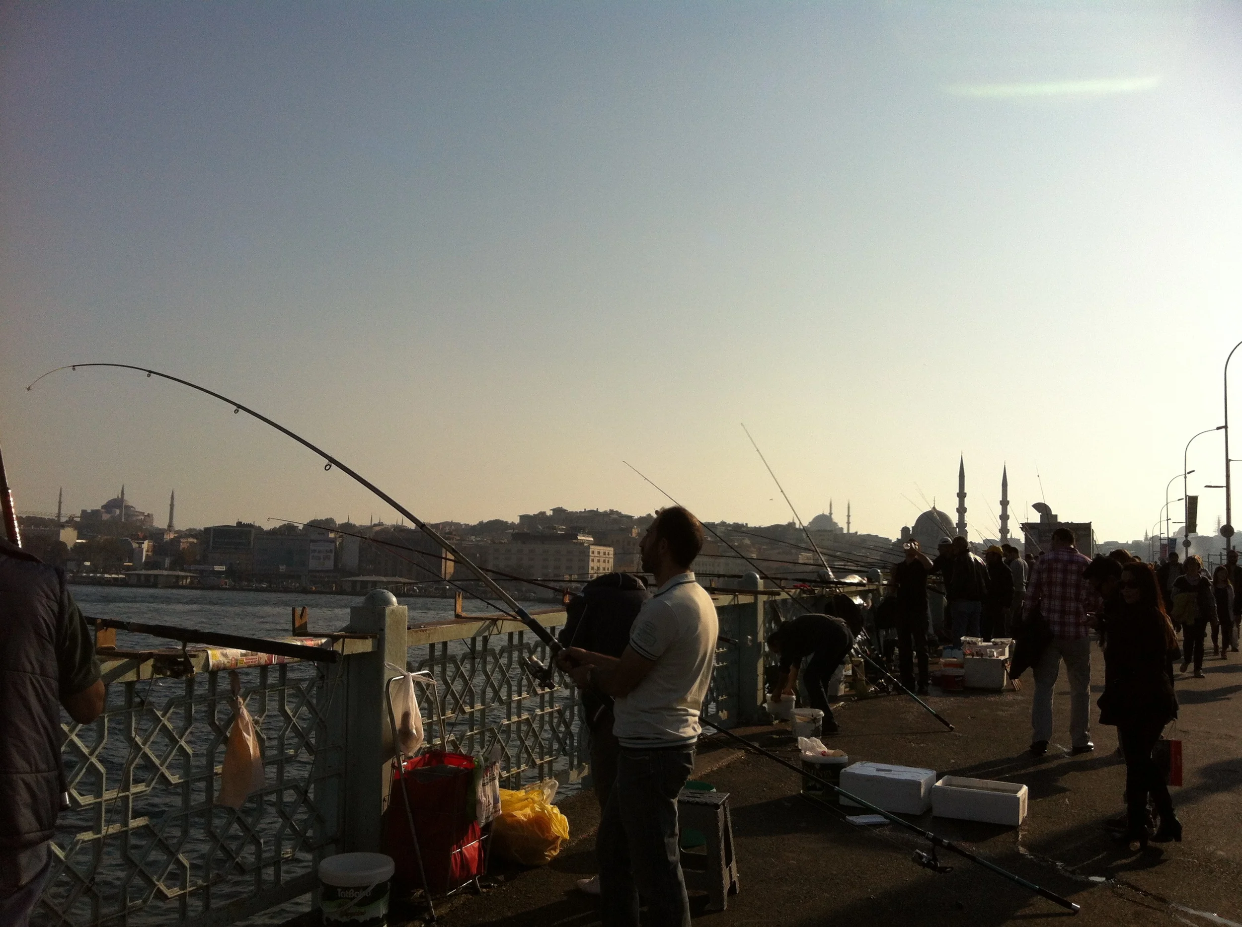 Fishing sprat off the Galata Bridge   --   Istanbul, Turkey