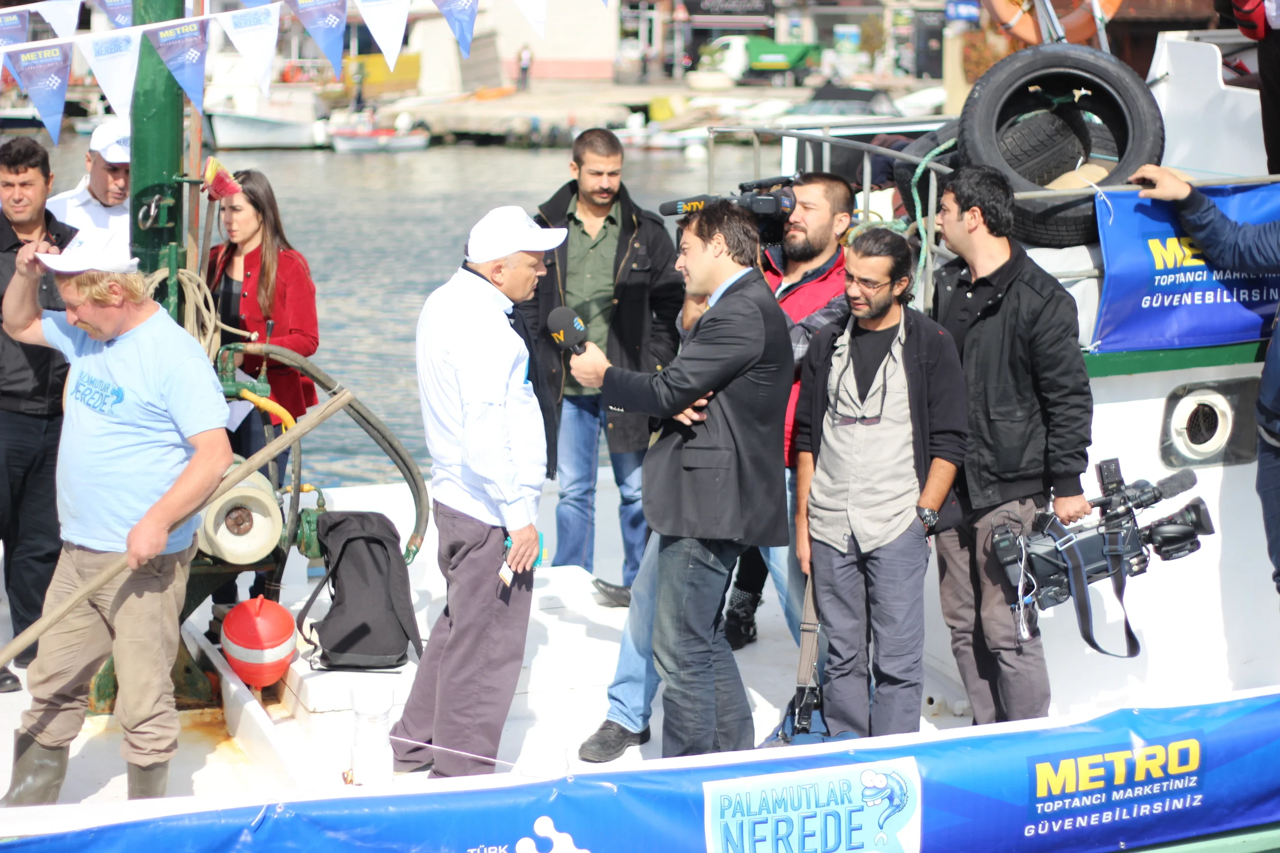 Bayram Ozturk, President, Turkish Marine Research Foundation (TUDAV) being interviewed at Metro's press event on the Bosphorus Strait   --   Istanbul, Turkey