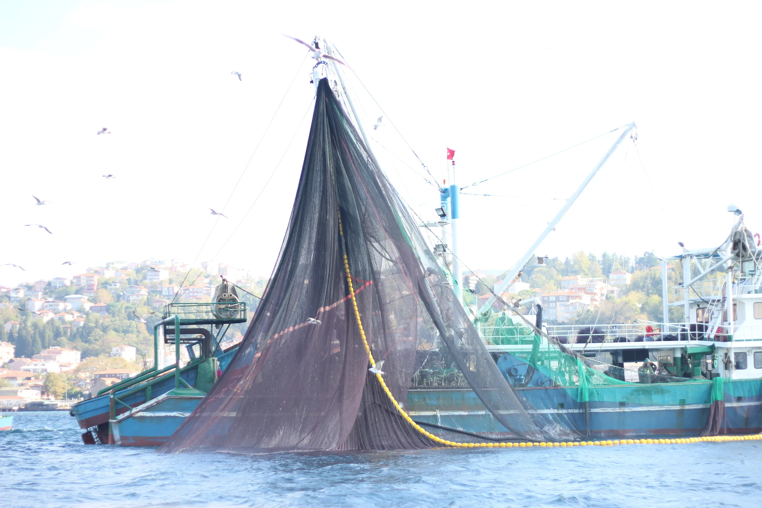 Empty nets. Trawler on the Bosphorus Strait   --   Istanbul, Turkey
