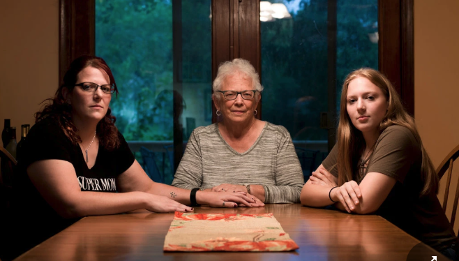  John Steffen’s family gathered after his passing. From left, Dulcia Steffen, his daughter; Kathleen Fimple, his wife; and Ebony DeBolt, his granddaughter. Dulcia said when she sees a vaping canister now, it’s “like looking at a gun with a bullet. It