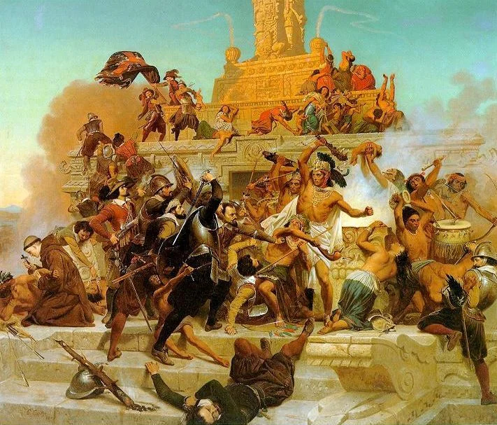 lol… “Teocali?” this french? maybe Belgian artist definitely doesn’t speak Nahuatl. It’s Teotihuacan or Tenochitlan, the prefix “teo” makes me think it would be Teotihuacan, but Cortez fought Montezuma at Te…