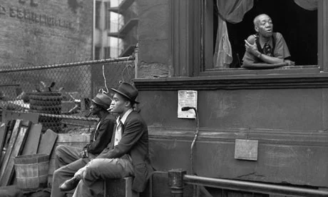 "Harlem," 1947. Henri Cartier-Bresson.
Please see the link to the original source of this photograph on theguardian.co.uk and read the article by Sean O’Hagan. It offers a lot of insight into Cartier-Bresson’s two working road trips in t…