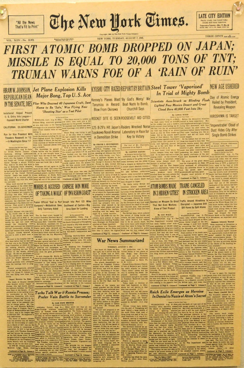 ellobofilipino:

August 7, 1945: The headlines the day after the Little Boy was dropped.