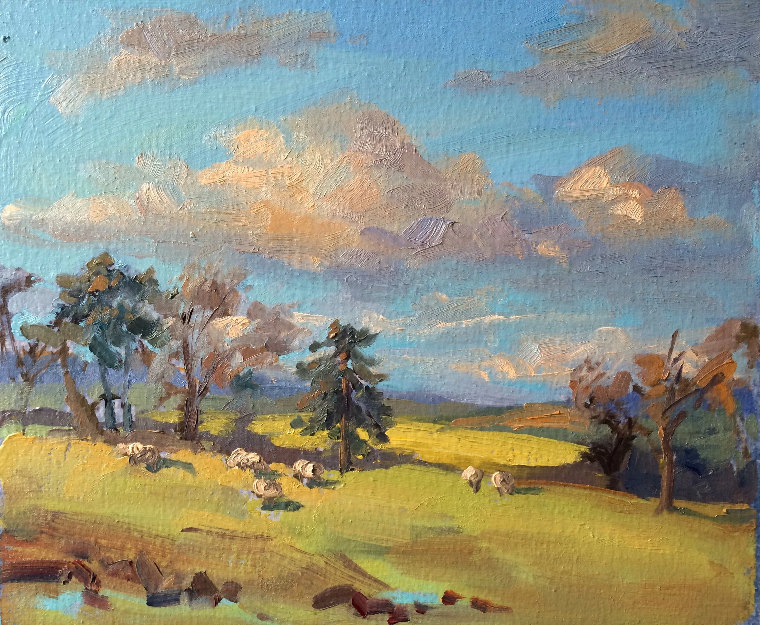Shropshire fields. Paint on location in rural Shropshire