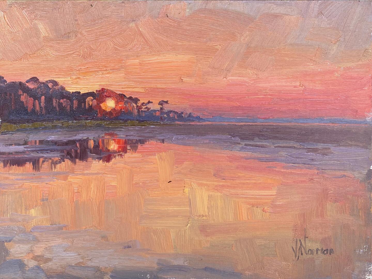 A sunrise and a sunset from Apalachicola painted during Forgotten Coast en Plein Air  #lovemyjob #painting #instaartwork #arttutuor #oilpaint #traditionalpainting #learntopaint #colormixing #artistsoninstagram #light #paint #fineart #painter #oilpain