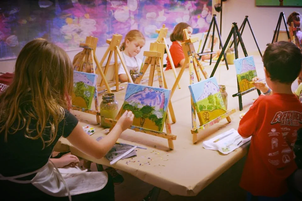 Campers from Week 5 2015 complete Paul Gauguin inspired landscapes using vine charcoal and acrylic paint. 