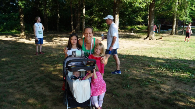 Coach Sara with her kids after running a 5K.