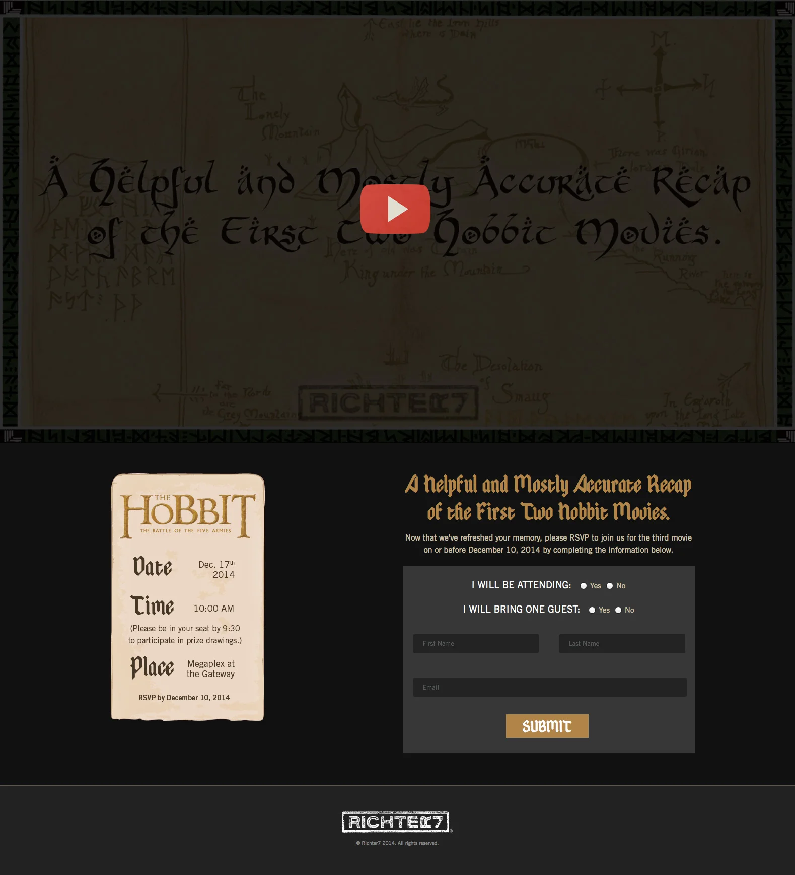 Designed and programmed landing page and emails for the Richter7 annual client movie invite.