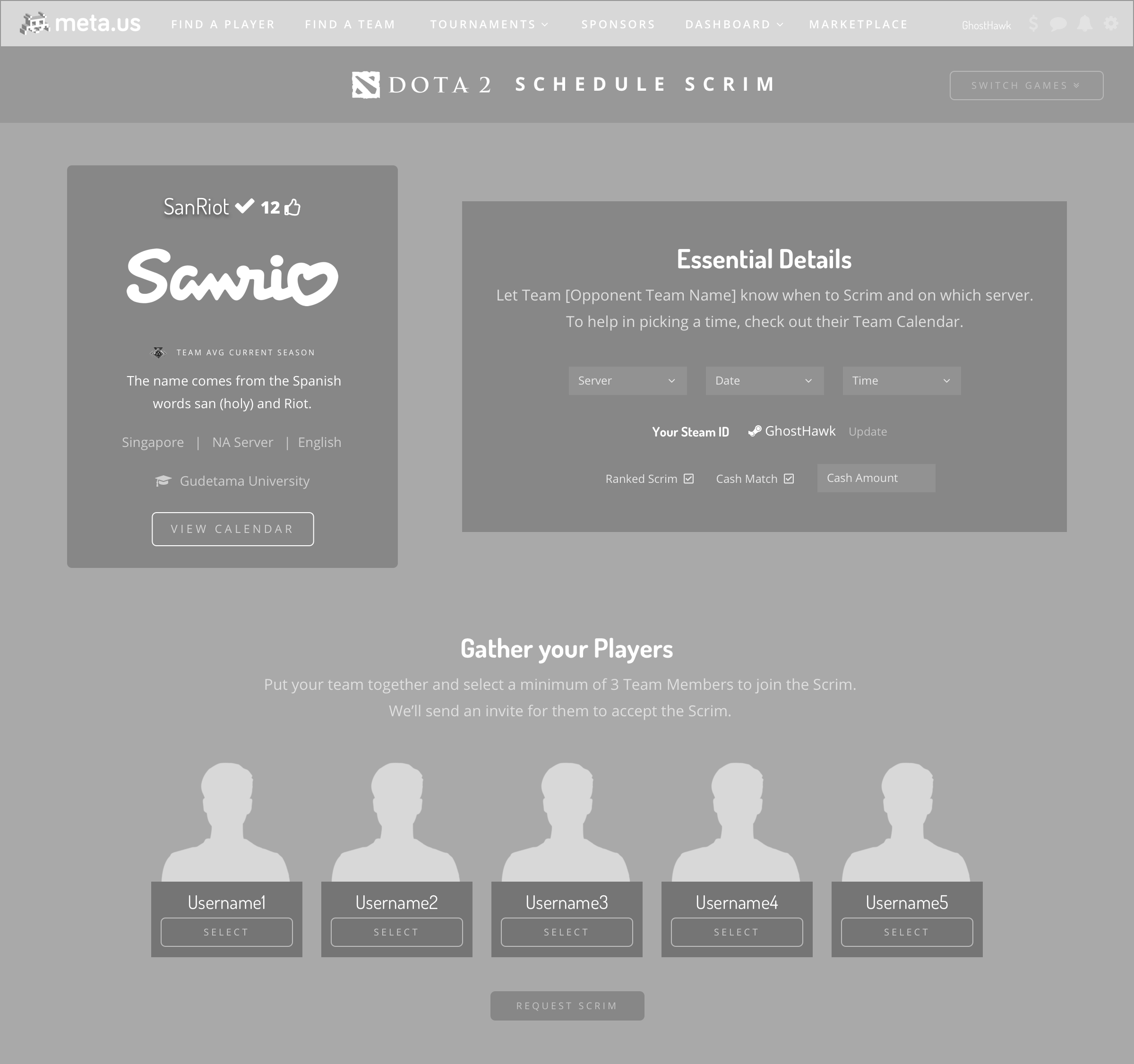 Scrim low fidelity design