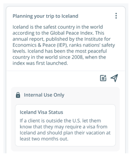 Screenshot of a digital document titled "Planning your trip to Iceland," discussing Iceland's safety ranking, and information about Iceland Visa Status for U.S. travelers.