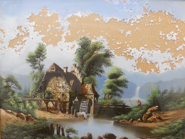 just finished restoring a vintage reverse oil painting that had badly deteriorated sky..jpg