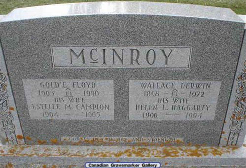 Gravestone, Estelle Campion, Goldie Floyd McInroy, Wallace Derwin McInroy, Helen Haggarty