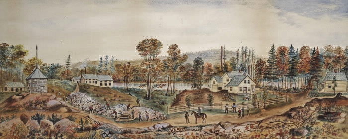 Gatling Gold Mine 1872, water colour, pen & ink by C. Walker, now in the R.O.M.