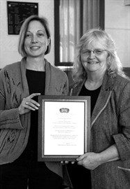 Councillor Linda Bracken presented Hawthorne with a framed certificate of appreciation from the municipality, recognizing her achievement and thanking her for her "determination, compassion and enthusiasm to make sure the history of the Deloro Mine Site is preserved.