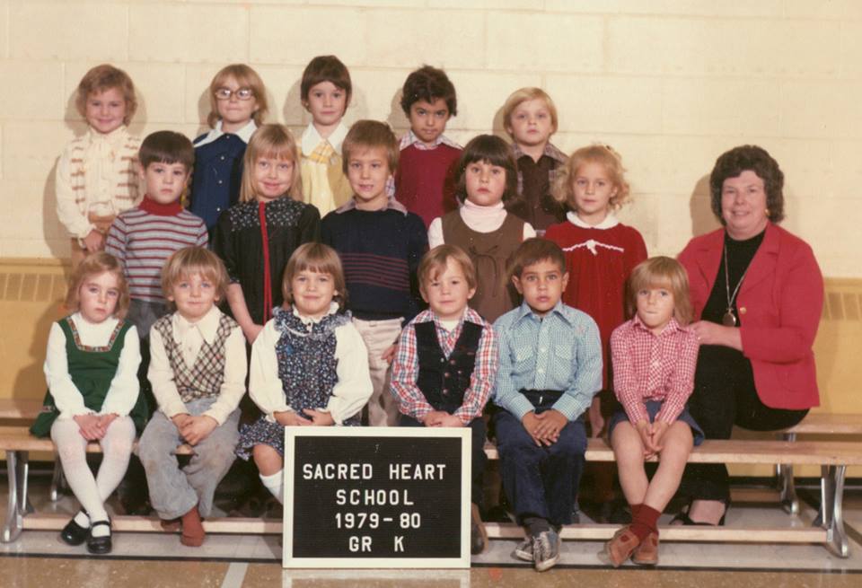Sacred Heart School Kindergarten 1979 Back Row: Keri Vesterfelt, unknown, Jenny Bedore, Mark Darmanin, unknown Middle Row: Jason Stark, Sara-Jane Sopha unknown, Ashley Robinson, Jeanna Bonter, mrs. verna hughes Front Row: Michelle Rodine, Peter Gawley, Allison Philpot, unknown, Alex Morrison, Jean-Ann Callery
