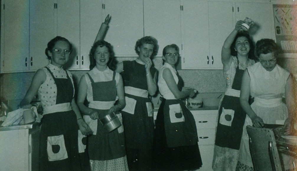1956-1957 Marmora High School , Home Economics, Helen Hulsman, Mario Wells, Marilyn Grade 12 Fox, Janie Fox, Patricia Spry, Soili Lassila