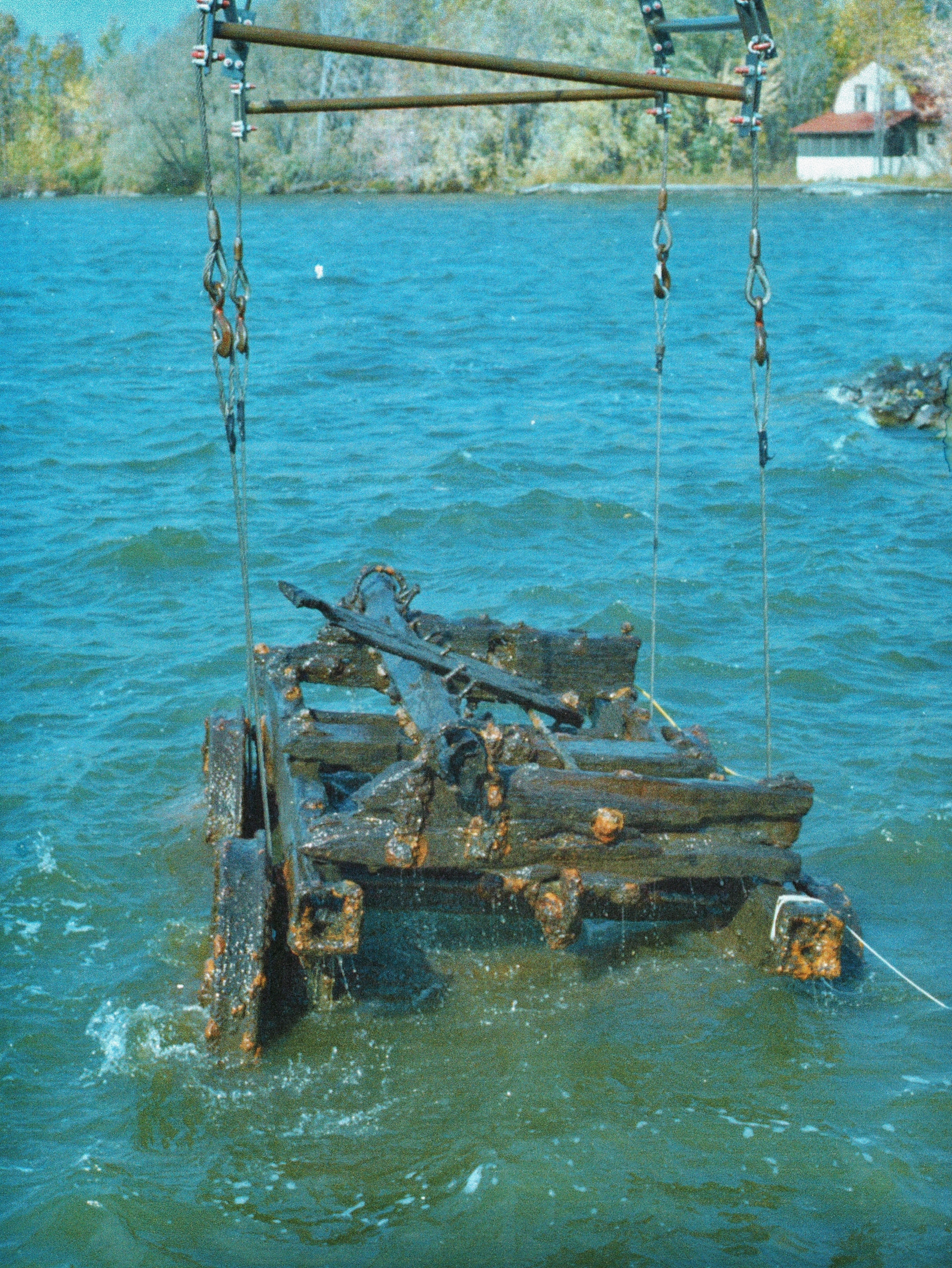 Ore Car raised from the Trent River by Parks Canada with the help of diver Brian McCrodan who hitched the chains underwater. (Photo by dick kane)