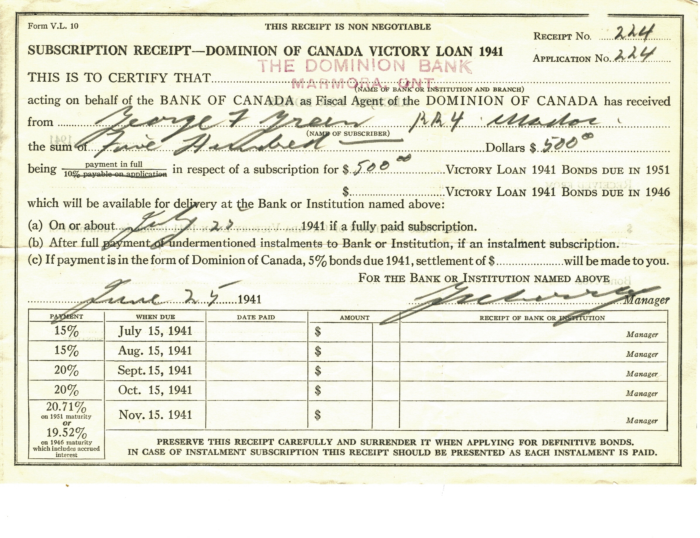 Purchase of a Victory Bond