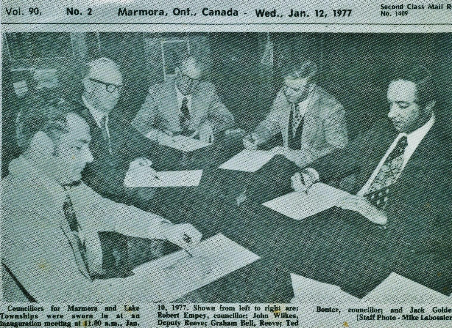 Township Council 1977 Robert Empey, John Wilkes, Graham Bell, Ted Bonter, Jack Golden