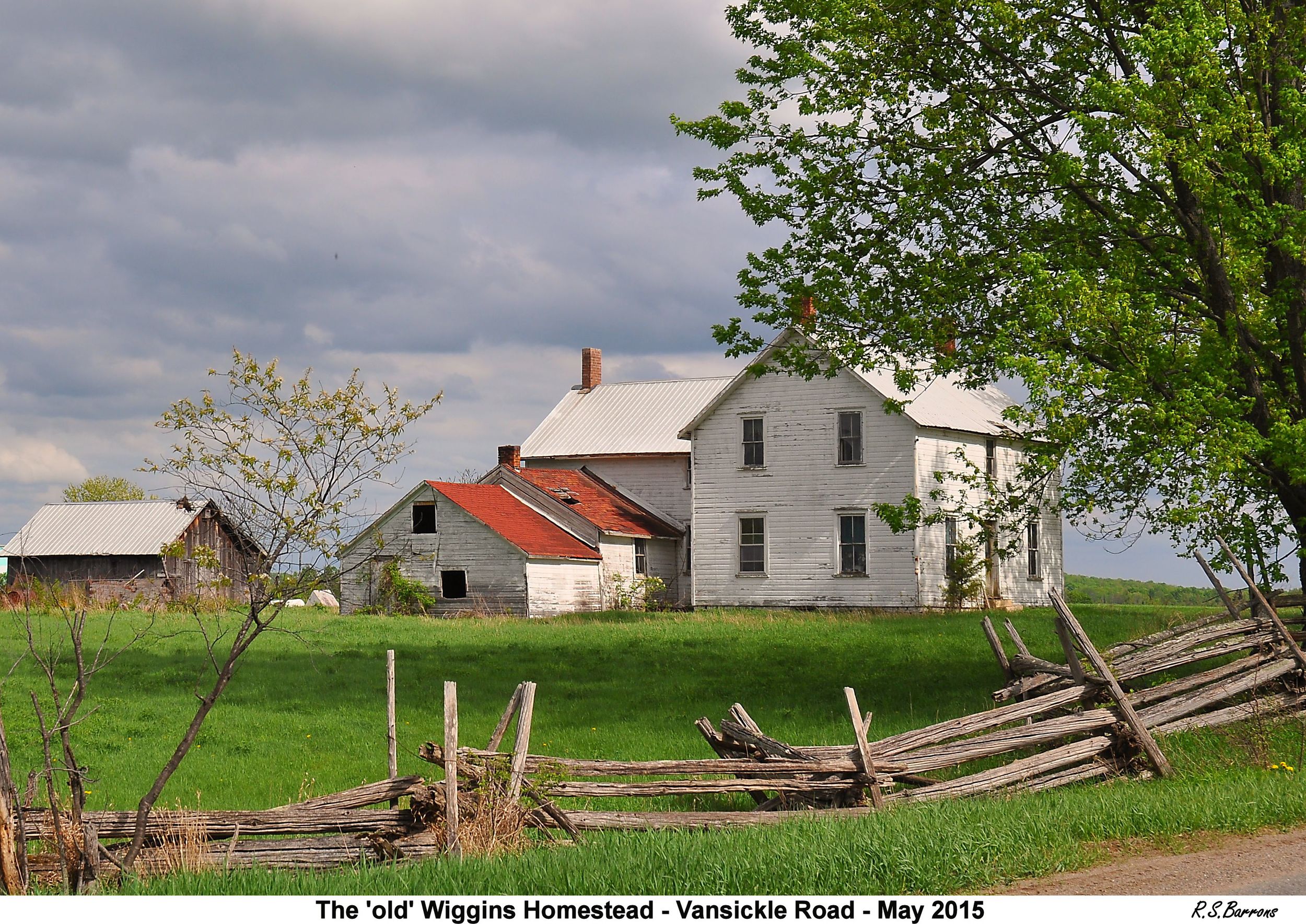 This was the Wiggins Homestead where Bob and Elsie Wiggins raised their family in the mid 1900's. Their son Russel, who passed away last year was the last to live there. Apparently it will be leveled as it is no longer structurally sound. A interesting family history will disappear with it. Interestingly, Wayne Vanvolkenburg points out " my grandmother, Sarah Van Volkenburg, . worked for that family when she was a young girl. She married in 1893, at age 20, so it datesprior to that."