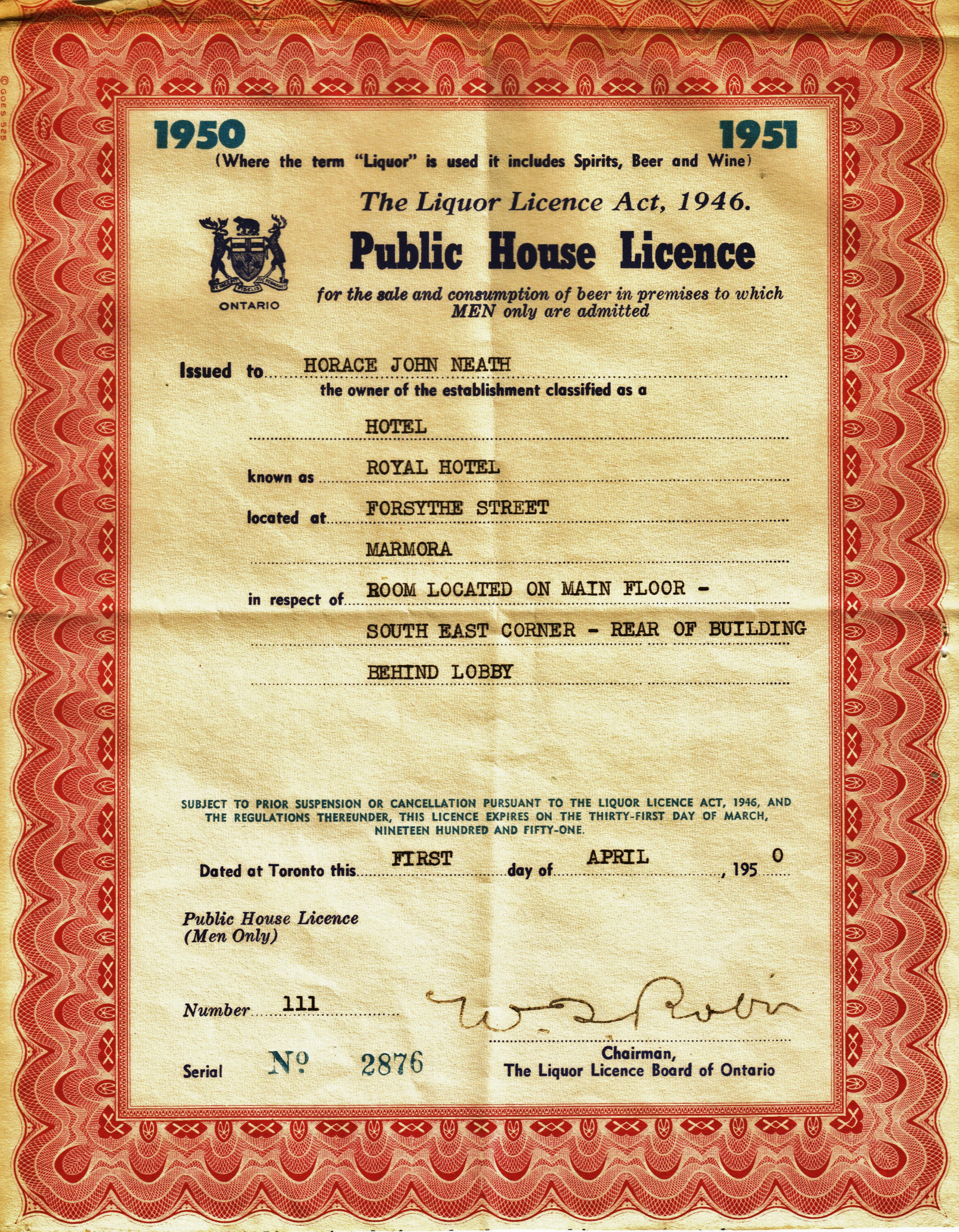 Photo of Licence sent to us by grandson, Russell Foster